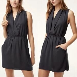 Aritzia x Wilfred Black Sabine Tie‎ Waist Mini Dress Faux Wrap w/ Pockets, XXS